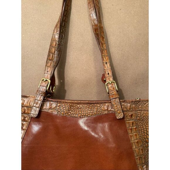 Brahmin Tuscan Collection Cognac Croc Leather Combo Asher Tote Shoulder Bag - Picture 11 of 16